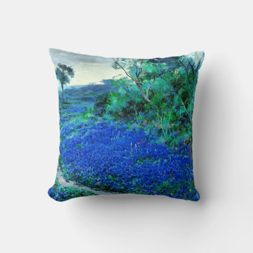 Bluebonnets in the Misty Morning Throw Pillow