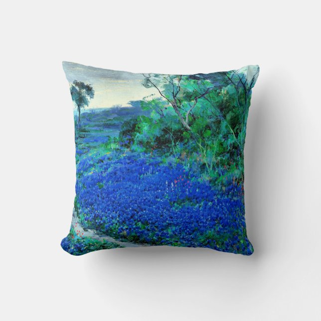 Bluebonnets in the Misty Morning Throw Pillow (Front)
