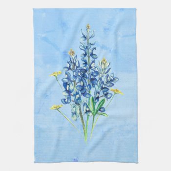 Bluebonnets On Blue Background Kitchen Towel by Eclectic_Ramblings at Zazzle