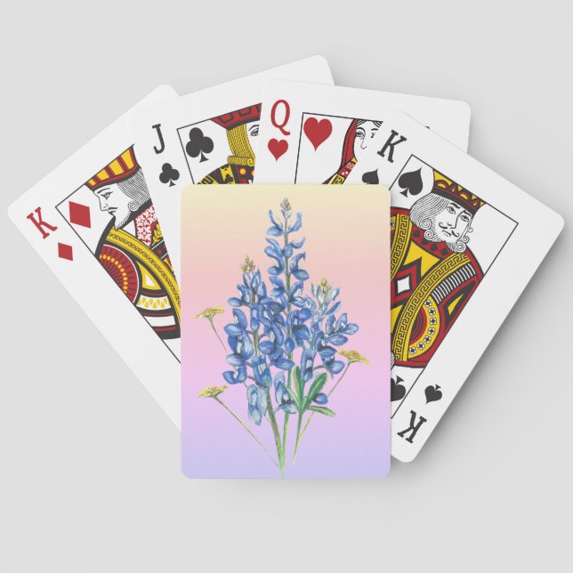 Bluebonnets on Pink Background Poker Cards (Back)