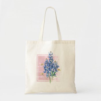 Bluebonnets On Pink Square Tote Bag by Eclectic_Ramblings at Zazzle