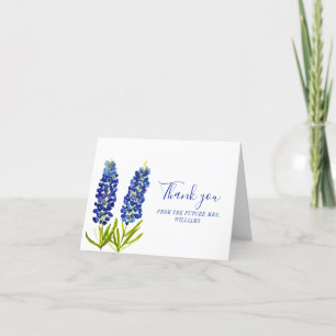Bluebonnets Texas Blue Floral Bridal Shower Letterpress Thank You Card