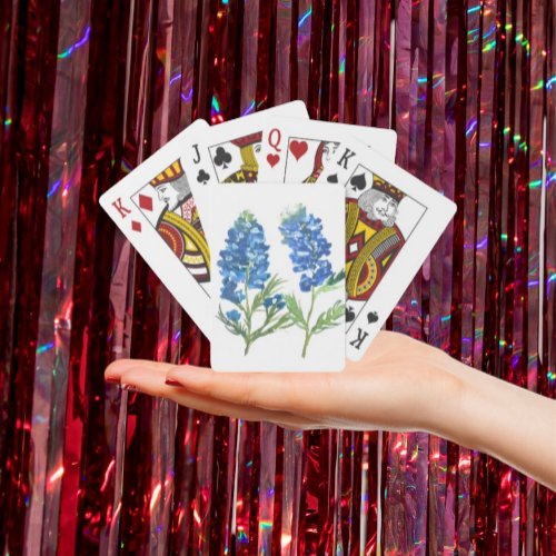 Bluebonnets Texas Blue Floral vintage watercolor Poker Cards