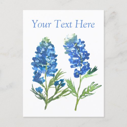 Bluebonnets Texas Blue Floral vintage watercolor Postcard