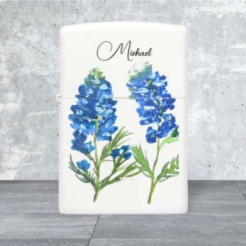 Bluebonnets Texas Blue Floral vintage watercolor Zippo Lighter