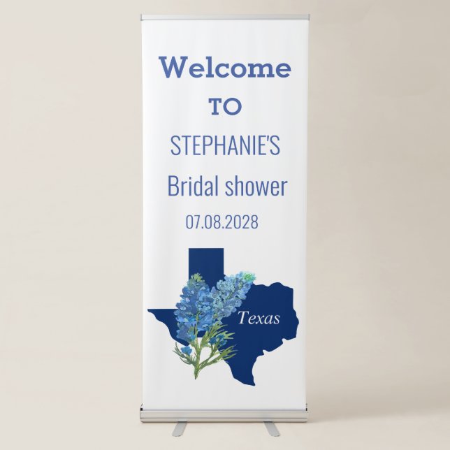Bluebonnets Texas Blue Flowers Bridal shower Retractable Banner (Front)