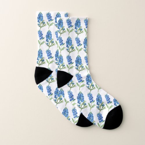 Bluebonnets Texas Blue Flowers Watercolor Socks