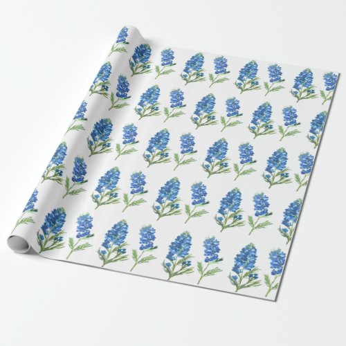 Bluebonnets Texas Blue Flowers Watercolor Wrapping Paper