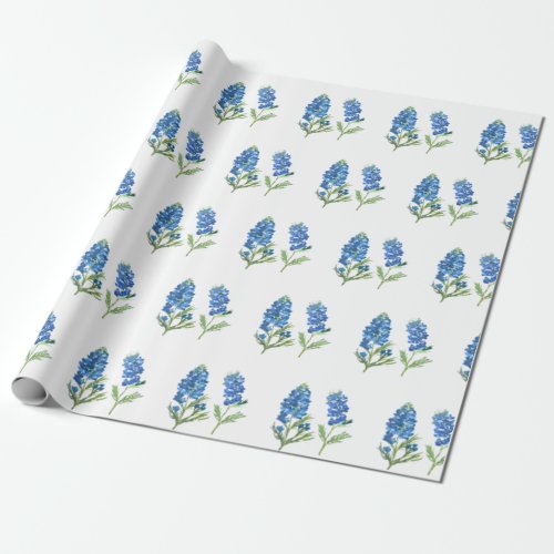 Bluebonnets Texas Blue Flowers Watercolor Wrapping Paper