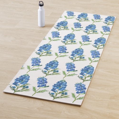 Bluebonnets Texas Blue Flowers Watercolor Yoga Mat