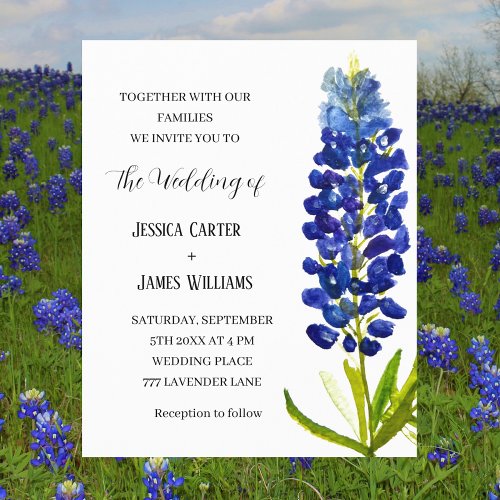 Bluebonnets Texas Blue Watercolor Floral Wedding