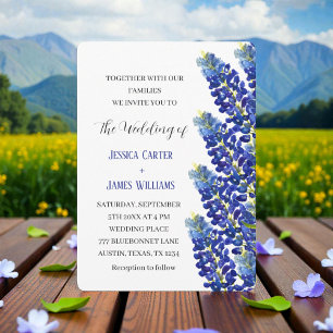 Bluebonnets Texas Blue Watercolor Floral Wedding Invitation