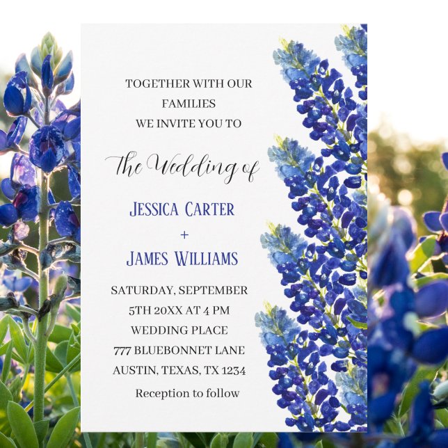 Bluebonnets Texas Blue Watercolor Floral Wedding Invitation (Creator Uploaded)