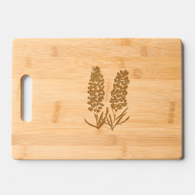 Bluebonnets Texas Floral Wildflower Engraved Cutting Board (Front)