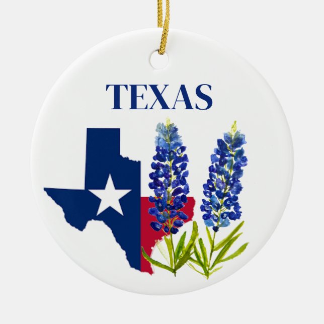Bluebonnets Texas Flower Floral Texan Flag Ceramic Ornament (Front)