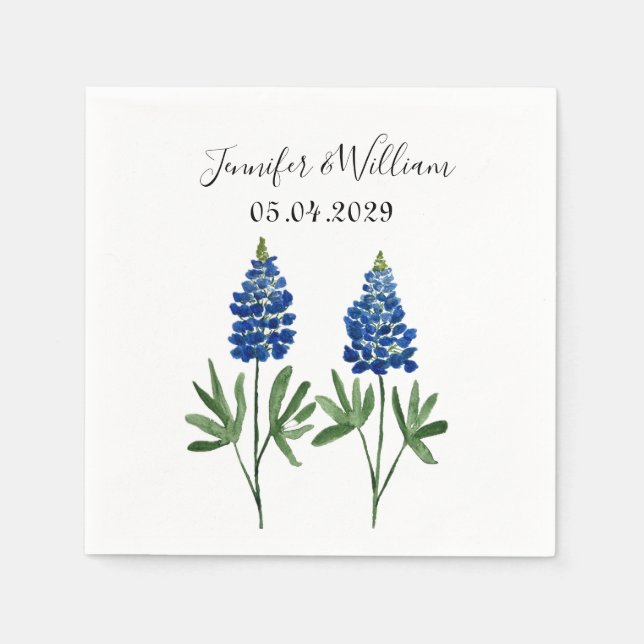 Bluebonnets Texas flower watercolor Floral Wedding Napkins (Front)