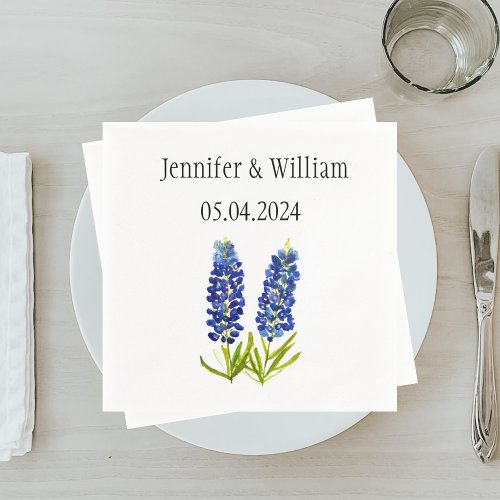 Bluebonnets Texas flower watercolor Floral Wedding Napkins