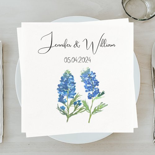 Bluebonnets Texas flower watercolor Floral Wedding Napkins