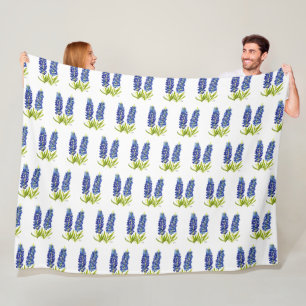 Bluebonnets Texas Flowers Wildflower Watercolor Fleece Blanket