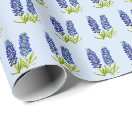 Bluebonnets Texas Flowers Wildflower Watercolor Wr Wrapping Paper