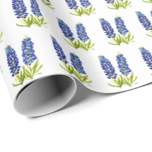 Bluebonnets Texas Flowers Wildflower Watercolor Wrapping Paper