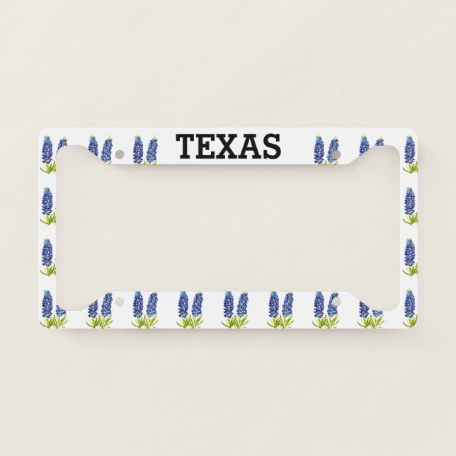 Bluebonnets Texas Flowers Wildflowers Watercolor License Plate Frame (Front)
