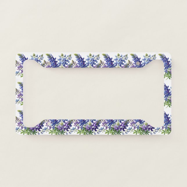 Bluebonnets Texas Flowers Wildflowers Watercolor License Plate Frame (Front)