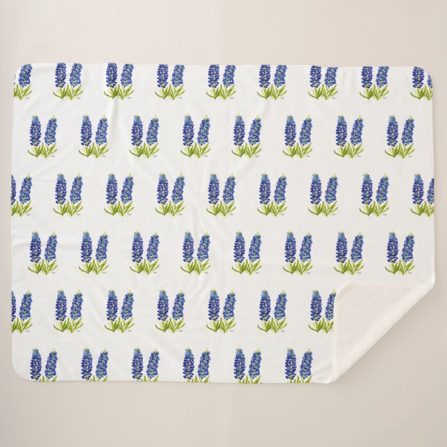 Bluebonnets Texas Flowers Wildflowers Watercolor Sherpa Blanket (Front (Horizontal))