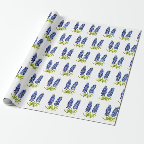 Bluebonnets Texas Flowers Wildflowers Watercolor Wrapping Paper