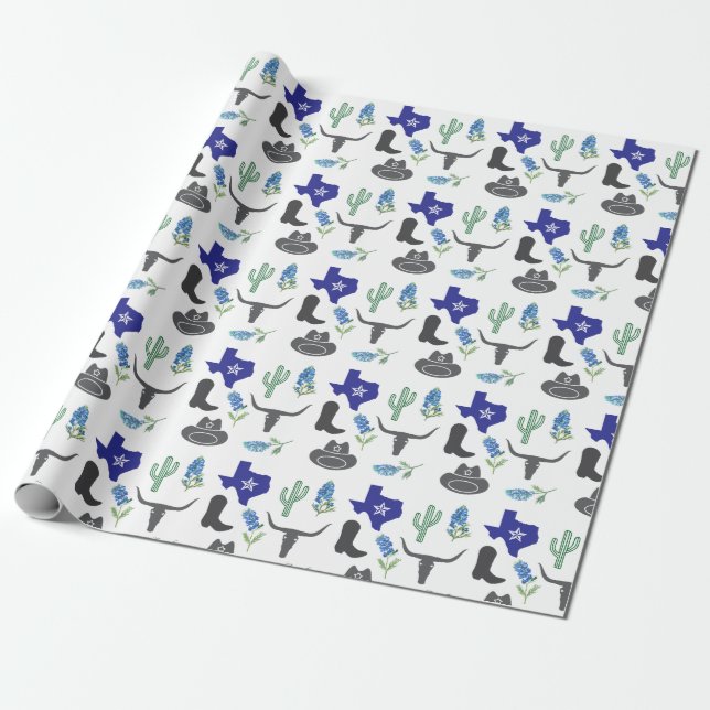Bluebonnets Texas Flowers Wildflowers Watercolor  Wrapping Paper (Unrolled)