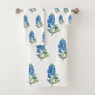 Bluebonnets Texas State Blue Flowers Watercolor Bath Towel Set