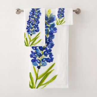 Bluebonnets Texas State Blue Flowers Watercolor