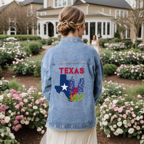 Bluebonnets Texas State Floral Lupine  Denim Jacket