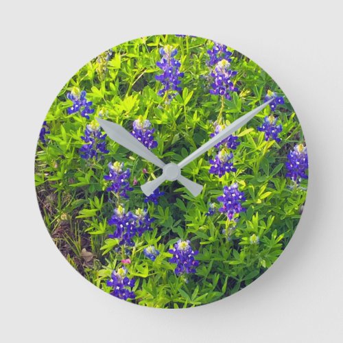 Bluebonnets Texas State Flower Wildflowers Photo Round Clock