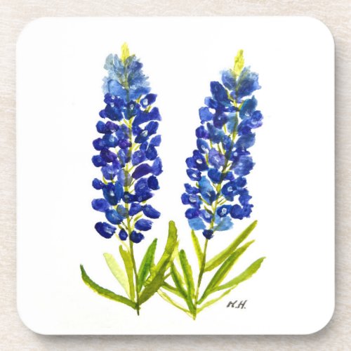 Bluebonnets Texas State Flowers Lupine Watercolor Beverage Coaster