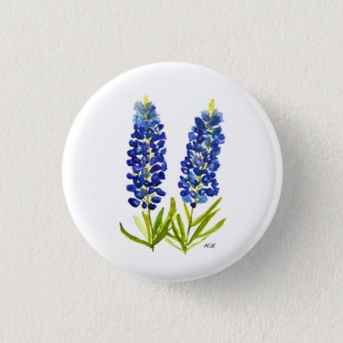 Bluebonnets Texas State Flowers Lupine Watercolor Button