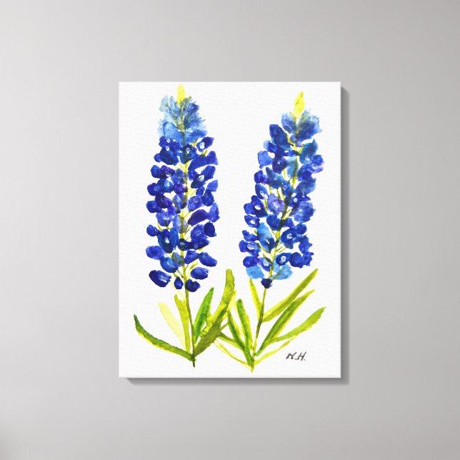 Bluebonnets Texas State Flowers Lupine Watercolor Canvas Print (Front)