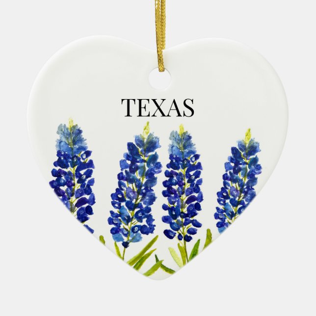 Bluebonnets Texas State Flowers Lupine Watercolor Ceramic Ornament (Front)