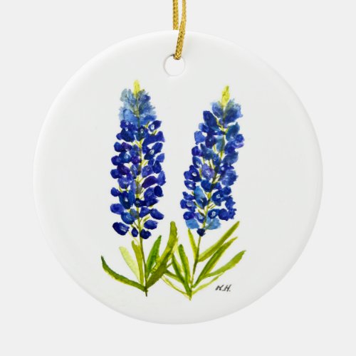 Bluebonnets Texas State Flowers Lupine Watercolor  Ceramic Ornament