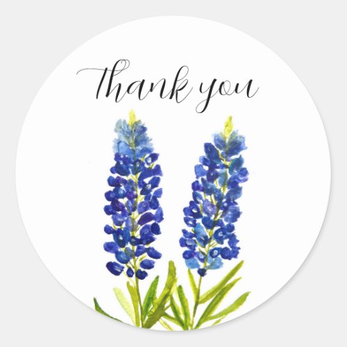 Bluebonnets Texas State Flowers Lupine Watercolor  Classic Round Sticker