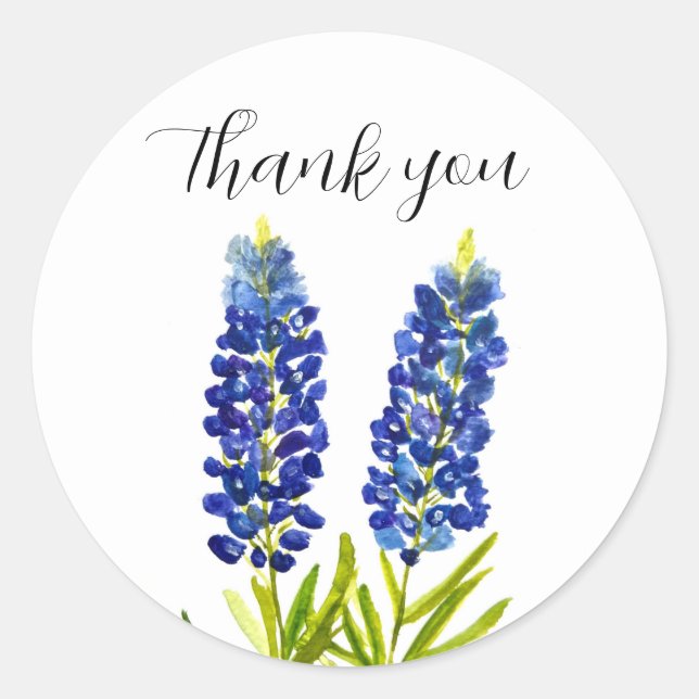 Bluebonnets Texas State Flowers Lupine Watercolor  Classic Round Sticker (Front)