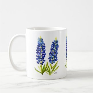 Bluebonnets Texas State Flowers Lupine Watercolor