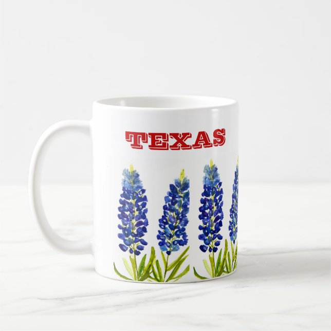 Bluebonnets Texas State Flowers Lupine Watercolor Coffee Mug (Left)