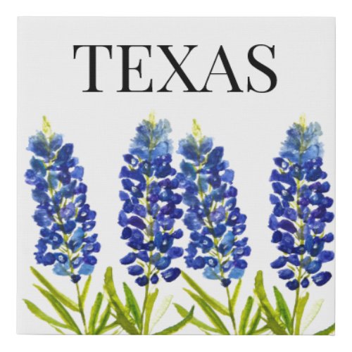 Bluebonnets Texas State Flowers Lupine Watercolor  Faux Canvas Print