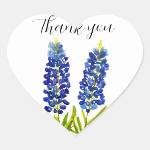 Bluebonnets Texas State Flowers Lupine Watercolor Heart Sticker