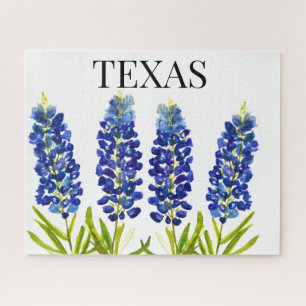Bluebonnets Texas State Flowers Lupine Watercolor  Jigsaw Puzzle