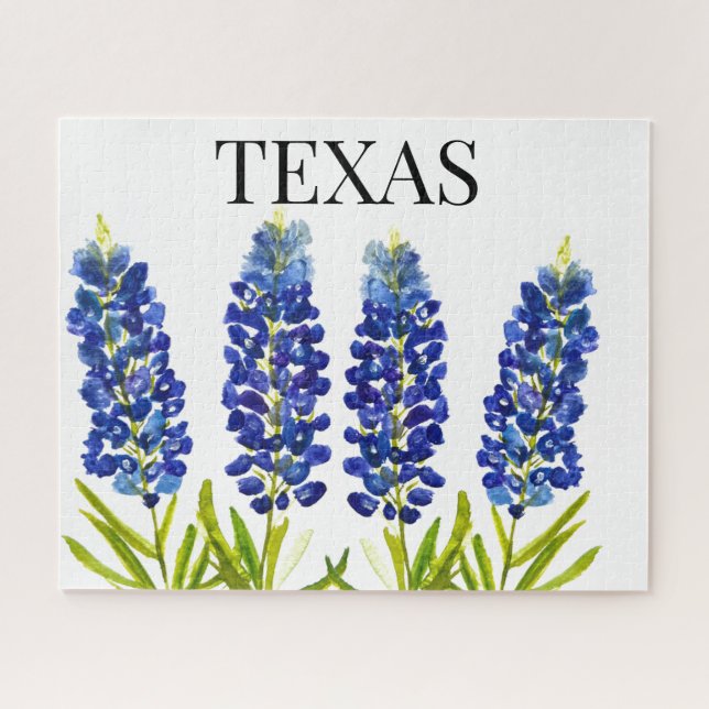 Bluebonnets Texas State Flowers Lupine Watercolor  Jigsaw Puzzle (Horizontal)
