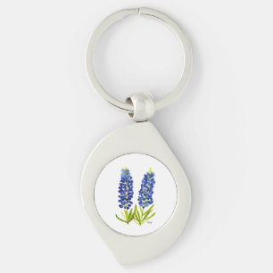 Bluebonnets Texas State Flowers Lupine Watercolor Keychain