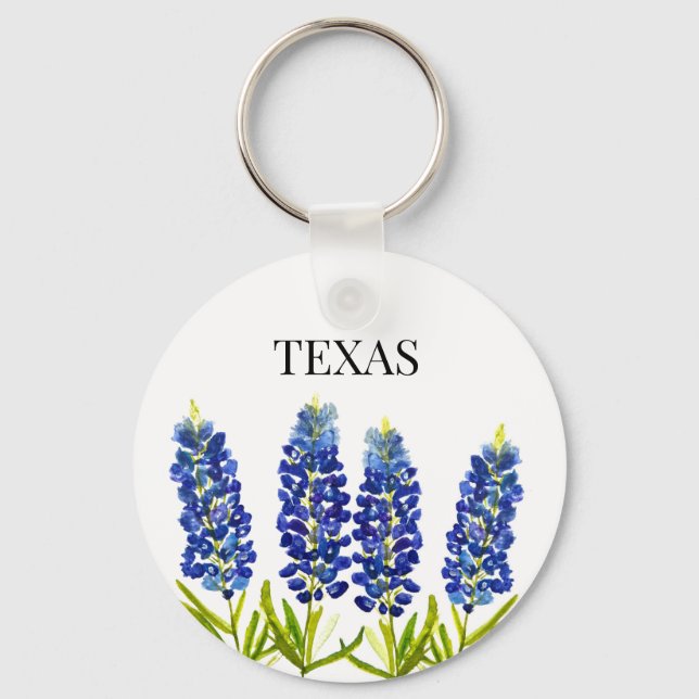 Bluebonnets Texas State Flowers Lupine Watercolor  Keychain (Front)