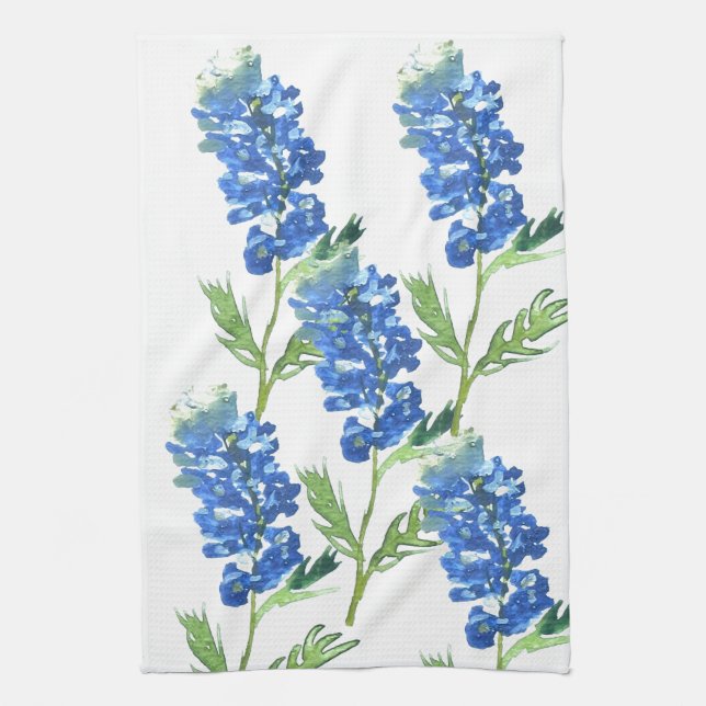 Bluebonnets Texas State Flowers Lupine Watercolor Kitchen Towel (Vertical)